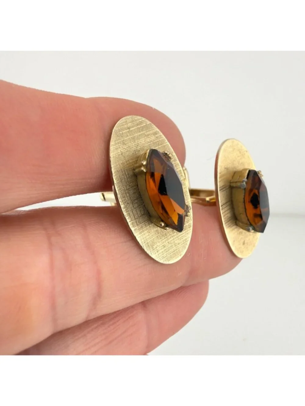 Vintage Swank Cufflinks Set of 3 Gold Tone Stone Glass Mid Century